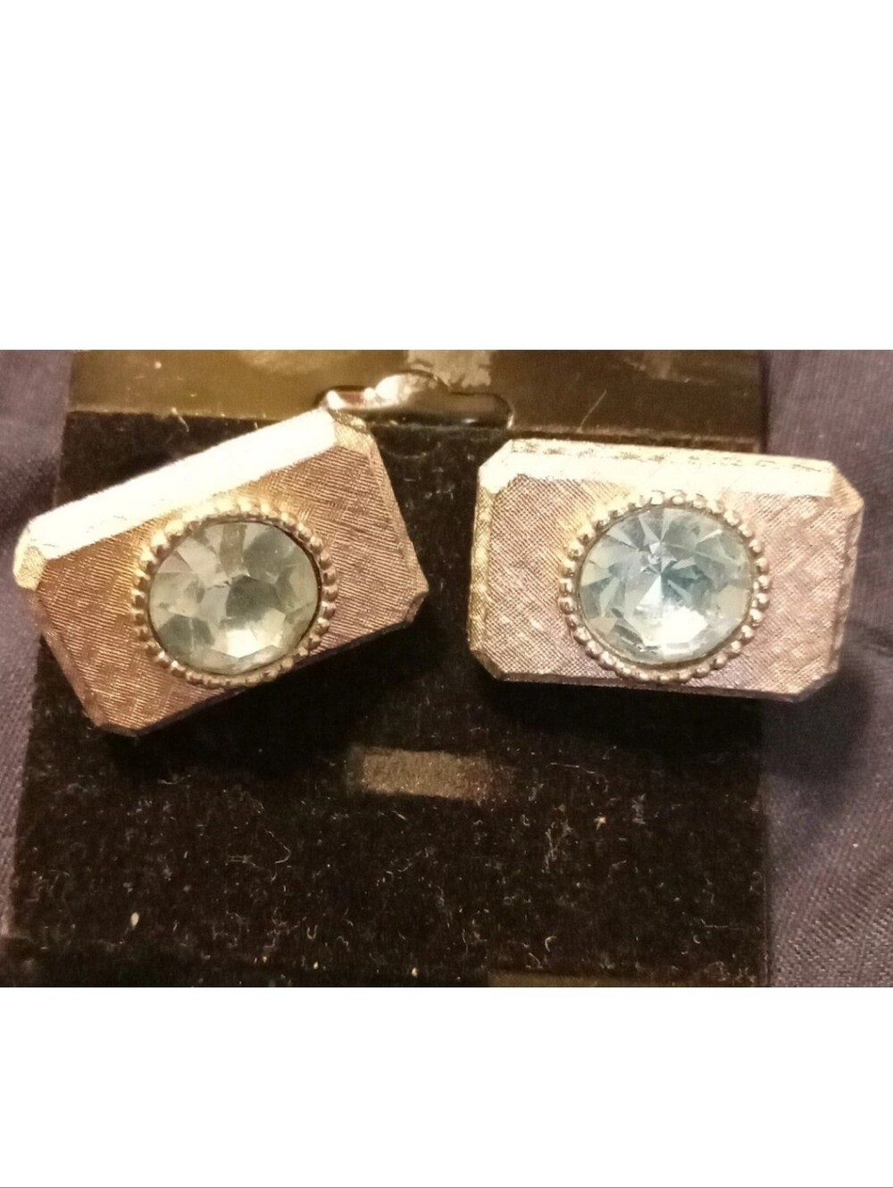 SWANK Silver-Tone Cufflinks with Light Blue Faceted Stones